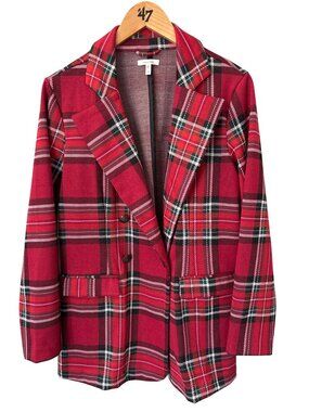 Maurices Blazer Size Medium Plaid Long Sleeve Notch Lapel Red Black Christmas
